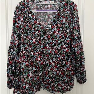 Levi's Pink and Red Ruffled Long Sleeve Blouse